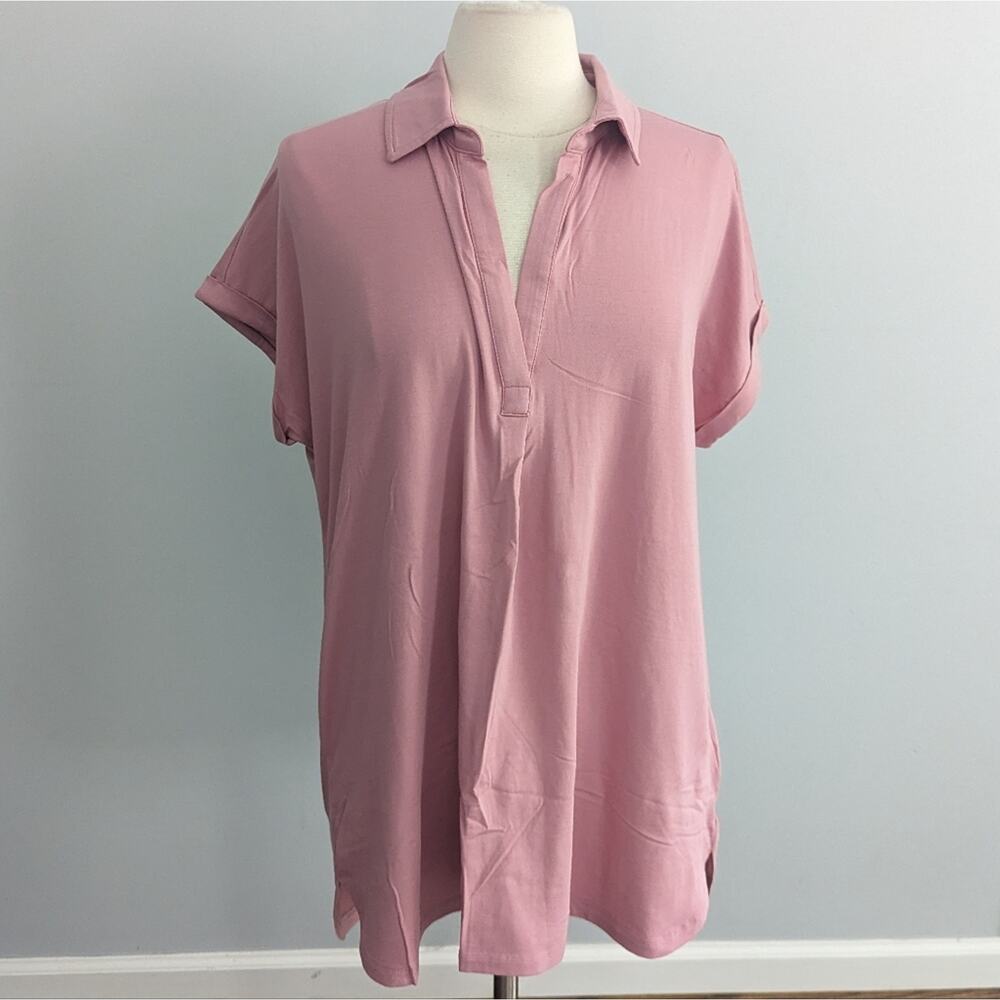 Women's Lands End Mauve Pink Popover Blouse Large 14 - 16 Lyocell